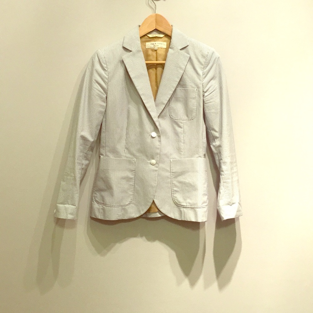 Rag & bones seersucker blazer in blue and white